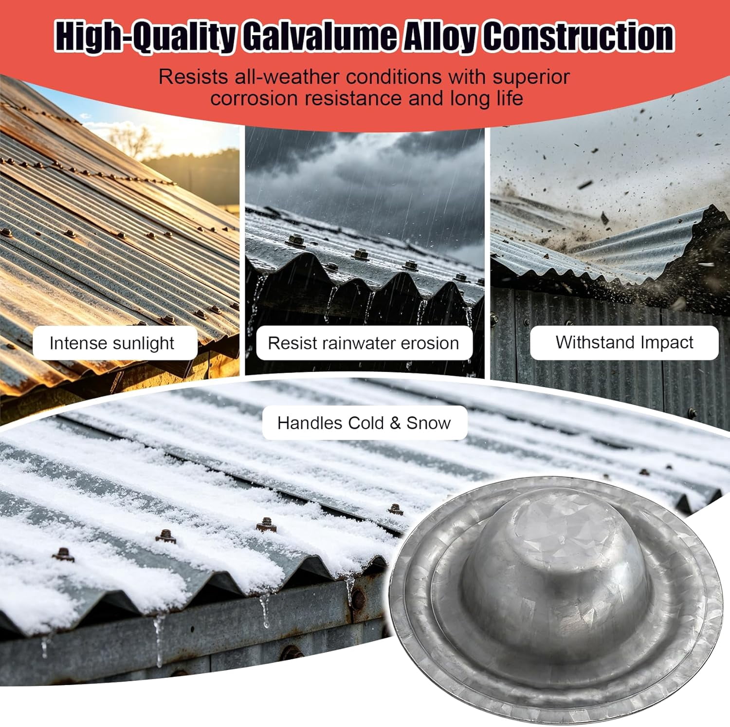 Metal Roof Bolt Caps 50 Pcs, Waterproof Screw Covers No Removal Needed for Metal Roof Leak Repair, Metal for Garage Barn