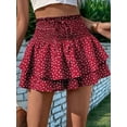 thumbnail image 4 of Women'S High Waist Ruffle Mini Shorts Cute Tiered Short Shorts with Shorts Underneath Wine Red XL, 4 of 8
