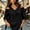 Black plus size v neck tops a1, variant on Women Plus Size Summer Fall V Neck 3/4 Sleeve Cold Shoulder Tops Casual Pullover Blouses Loose Fit Basic Tees for Vacation Beach Outfits, Light Blue XL