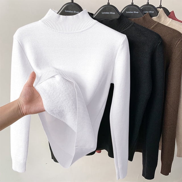 Suéter de felpa para mujer invierno 2023 otoño e invierno nuevo cuello alto medio de lana gruesa de una pieza con camisa inferior de lana de visón Deng Xun unisex