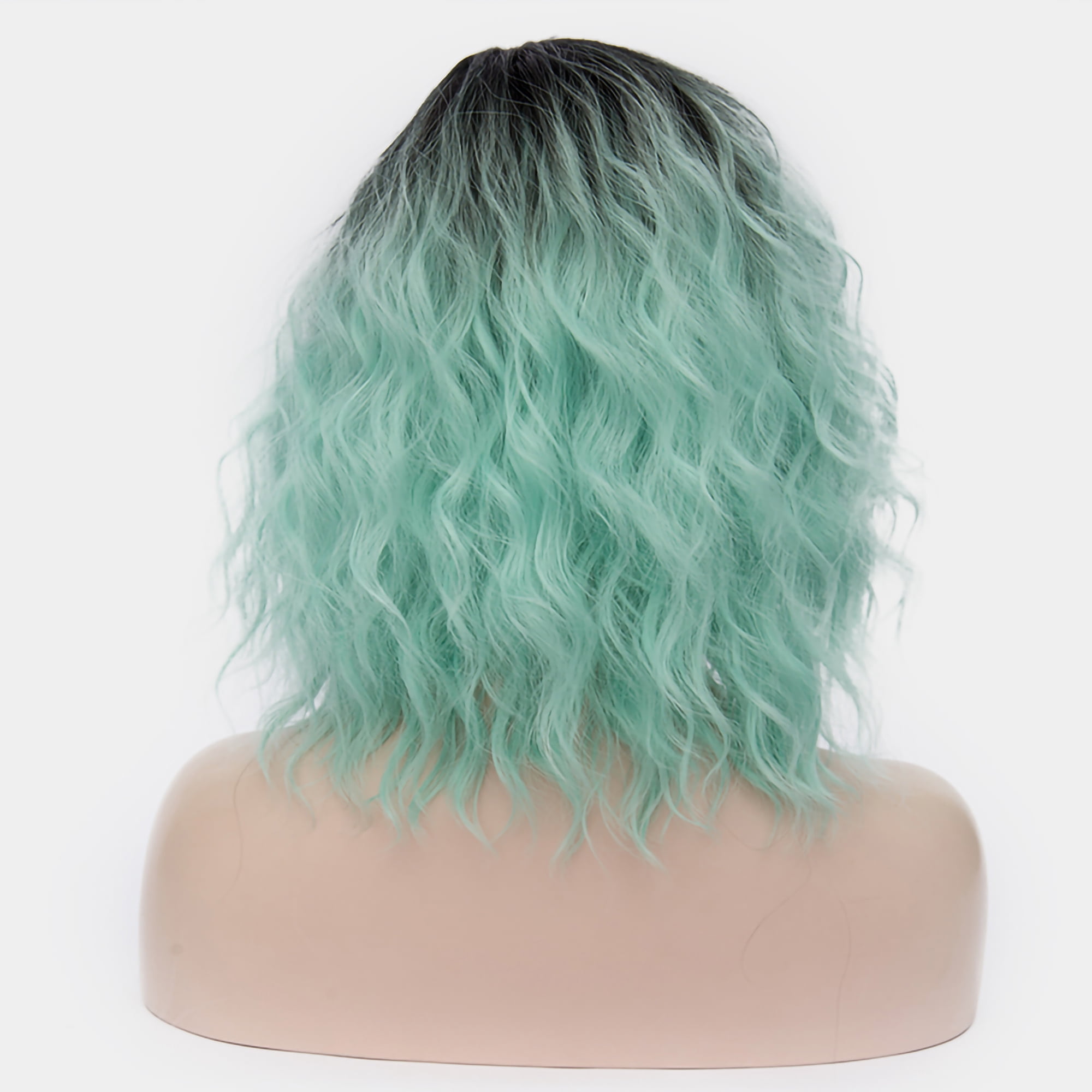 Unique Bargains Human Hair Wigs for Women Lady Curly Wig Cap Fluffy Curly Wavy Mint Green