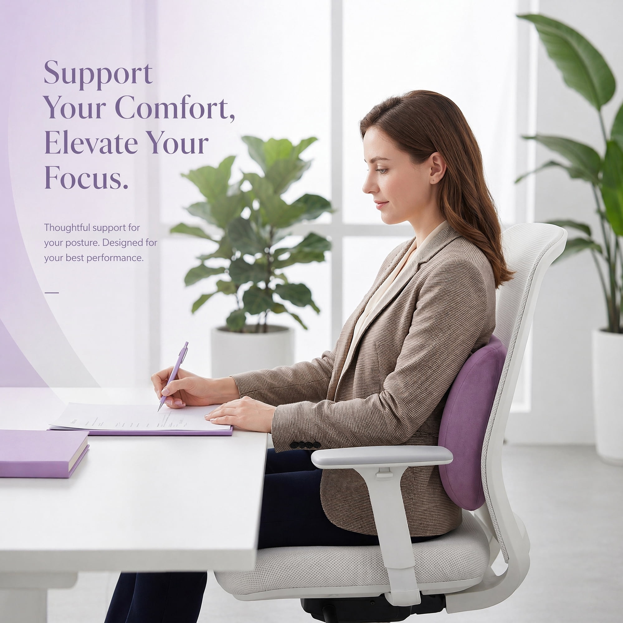 Unique Bargains Lumbar Support Pillow for Back Support Misty Purple 14.2" x 6.7"