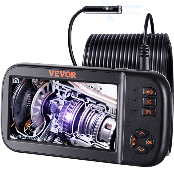 VEVOR Triple Lens Endoscope Camera, 4.5" IPS Screen Borescope Inspection Camera with 1080P Lens, Semi-rigid Snake Cable, 8 Lights, 2860 mAh Battery, Waterproof Endoscope for Auto, Wall, Drain