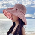 thumbnail image 5 of 55-58cm hat circumference adjustable fisherman hat women's big brim sunscreen hat foldable pearl lace sun hatpink, 5 of 5