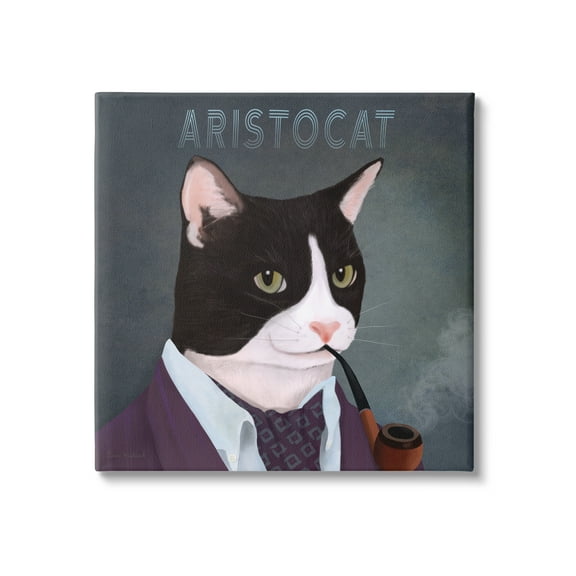 Stupell Industries Aristocat Witty Smiling Cat Portrait Smoking Pipe Graphic Art Gallery Wrapped Canvas Print Wall Art, Design by Diane Neukirch