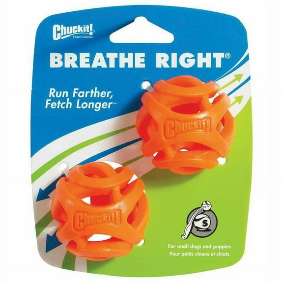 Breathe Right Dog Fetch Ball Treat Dispensing Hollow Orange Rubber Choose Size (Small - 2" Two Pack)