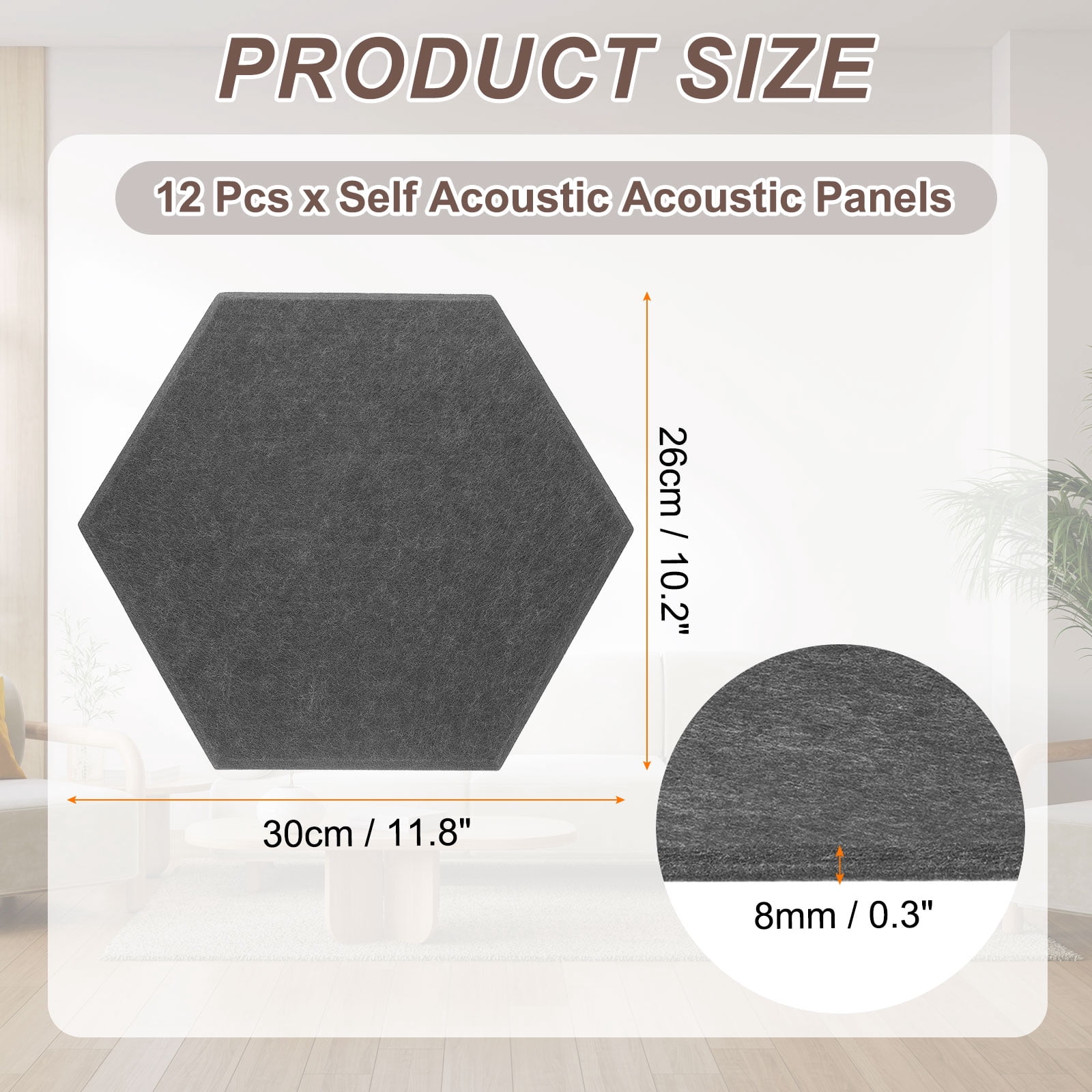 Uxcell 12pcs Acoustic Panels 10.2" x 11.8" x 0.3" Hexagon Self Adhesive Sound Proof Wall Panels High Density Sound Deadening Foam Panel for Home Office Recording Room Studio, Cement Gray