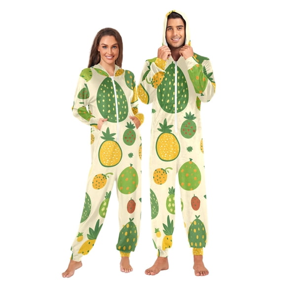 Fruit Themed Pattern Adult onesie Pajamas, Crystal Velvet Ultra Soft Warm Jumpsuit for Men and Women