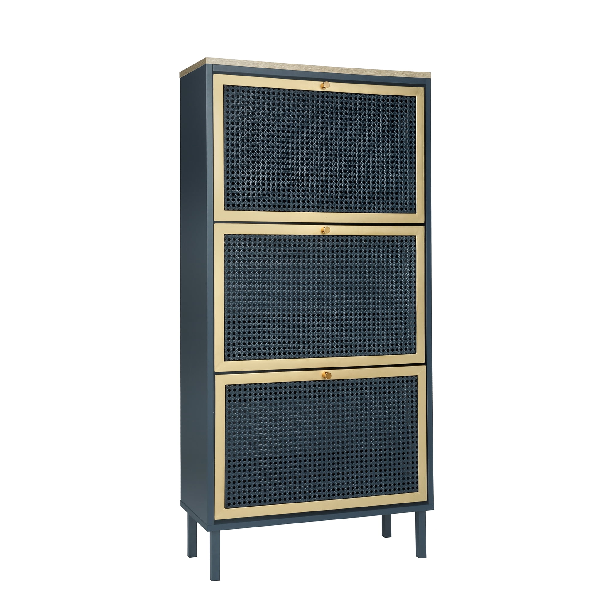 Shoe Rack, Entryway Cabinet, Metal Door Shoe Rack with 3 Doors and Double Shelf, Blue-Gray for Entryway, Freestanding
