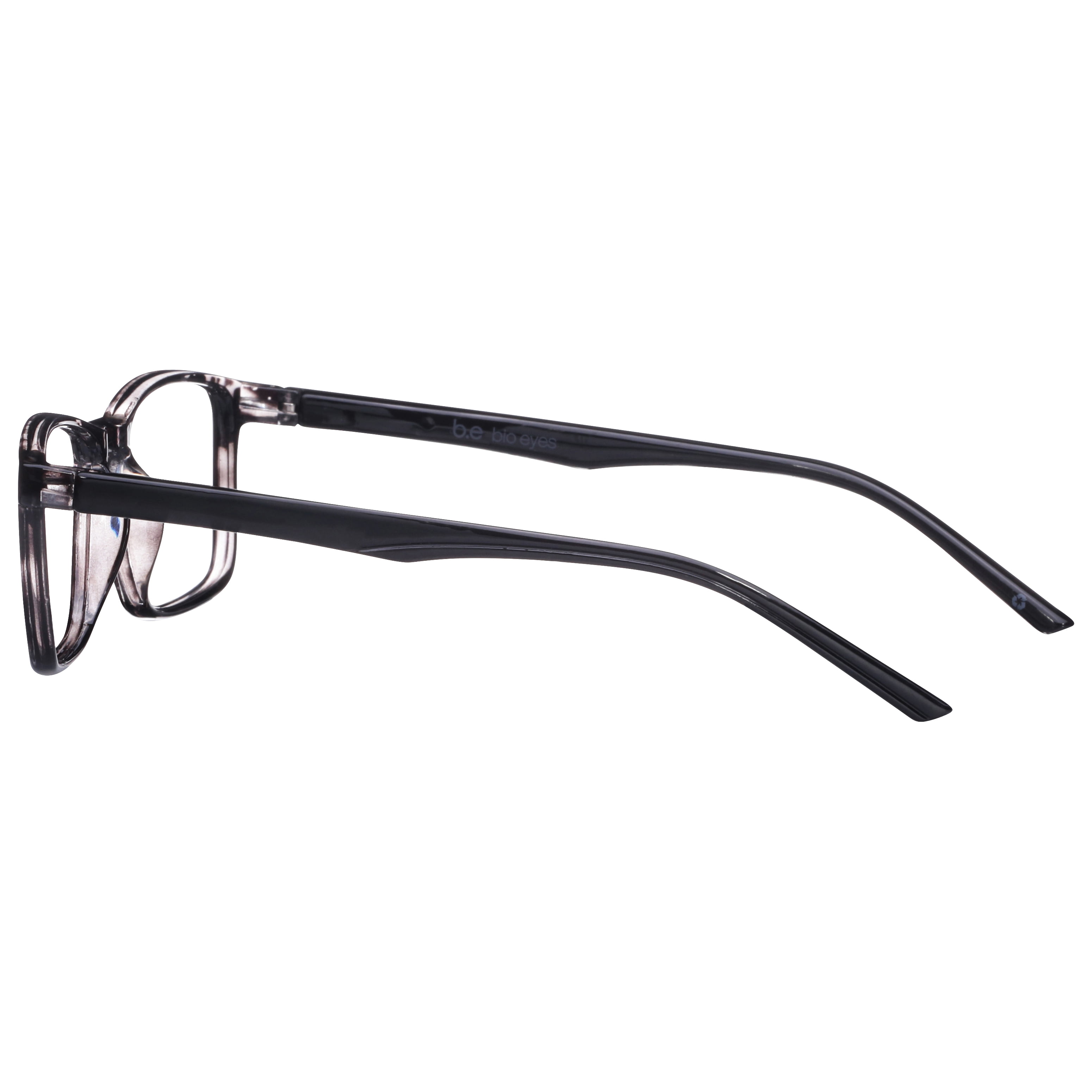 B.E Bio Eyes Mens Rectangular Reading Glasses Made from Recycled Plastic Taro +1.25 in Grey