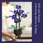 Dyganceuny Purple Orchid Building Blocks Flower Set 666 PCS DIY Artificial Orchid Plant Kit with Pot for Home Office Decor, Botanical Collection Gift for Adults Women