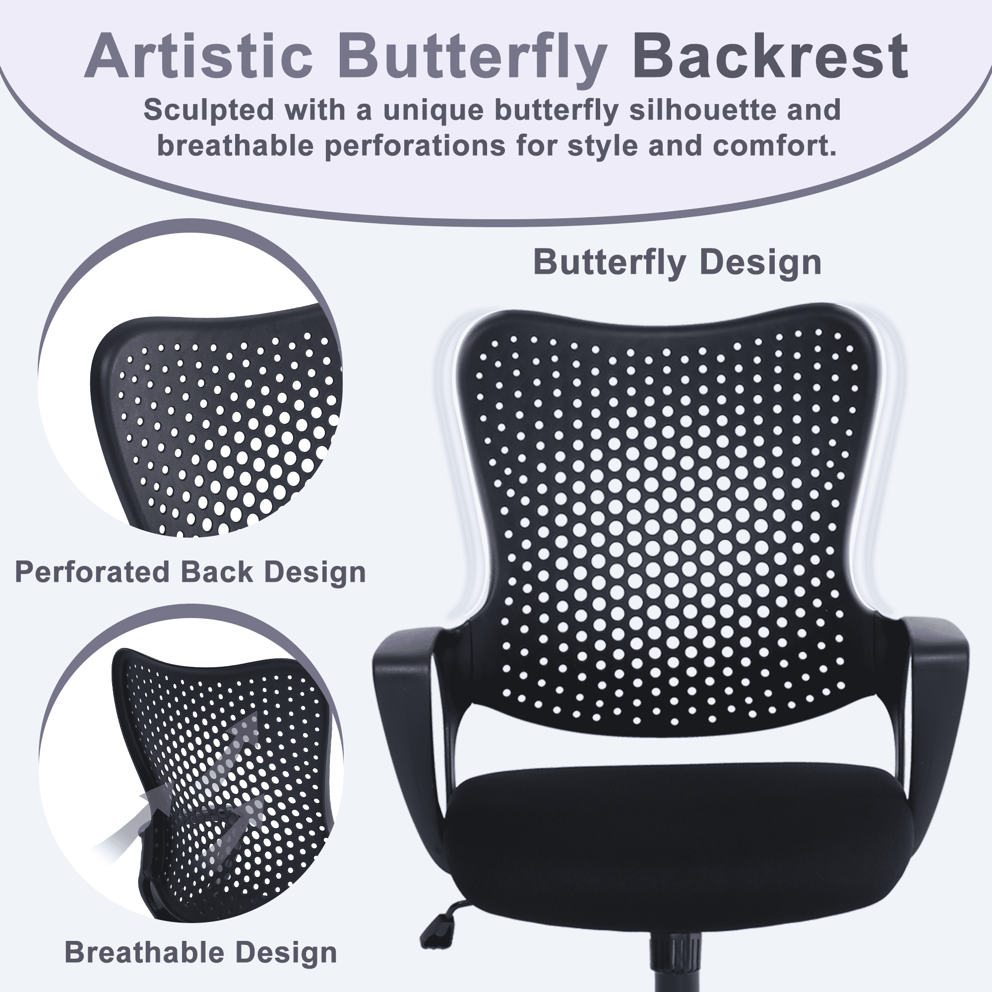 ENYLAY Ergonomic Office Chair, Breathable Mesh Computer Desk Chair with Armrests & Rolling Swivel, Butterfly Back Design Task Chair for Home Office, Adults Teens (Black)