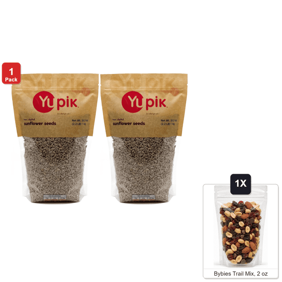 Yupik Raw Shelled Sunflower Kernels, 2 Bags x 2.2 lb Each, with Bybies Trail Mix, 2 oz