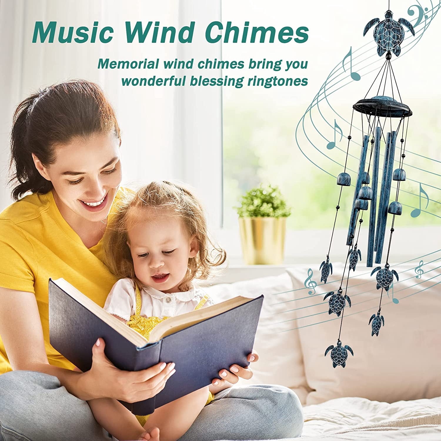 Luxify Aluminum Sea Turtle Wind Chime, 4 Aluminum Tubes