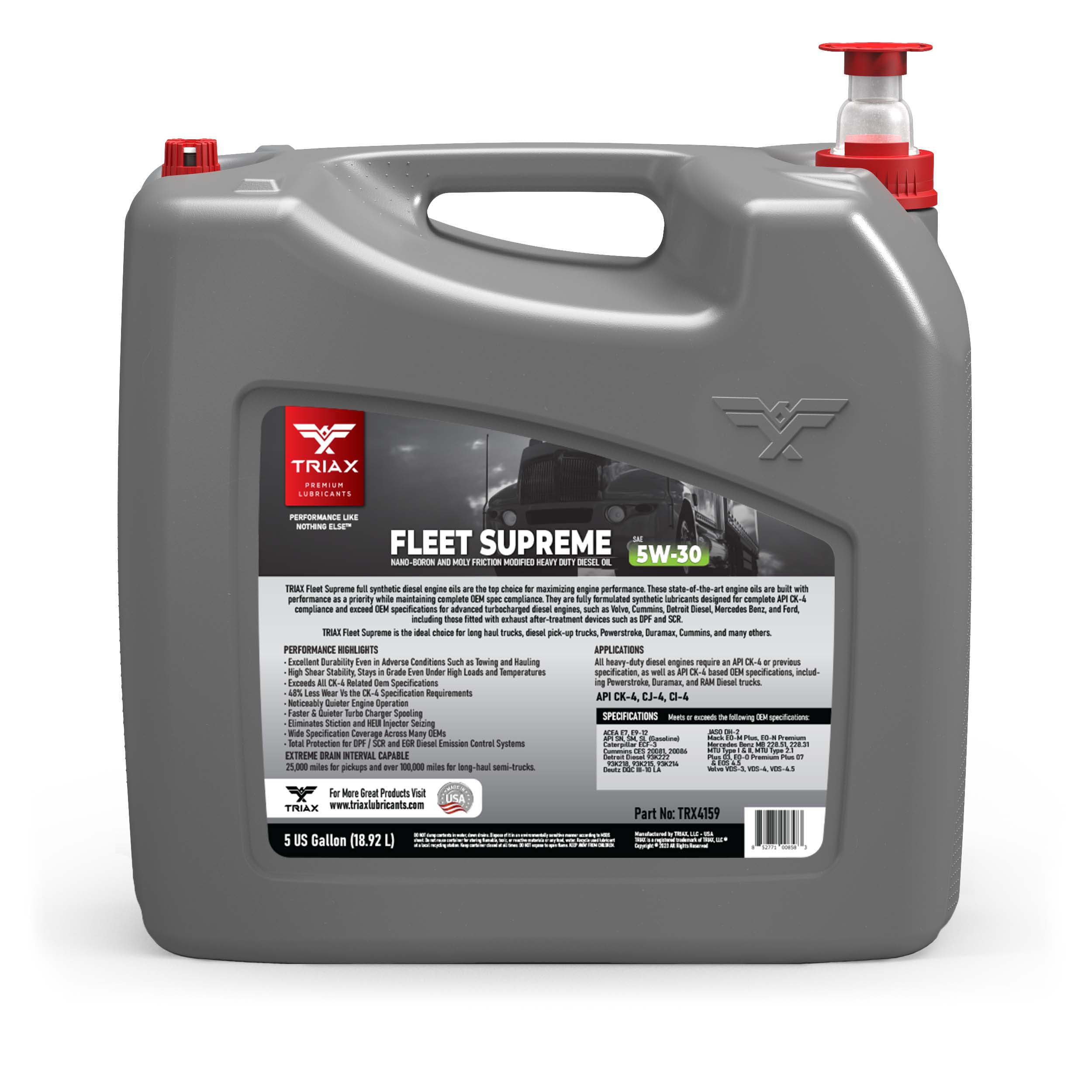 TRIAX Fleet Supreme 5W-30 Full Synthetic, Heavy Duty, Diesel Engine Oil (5 Gallon)