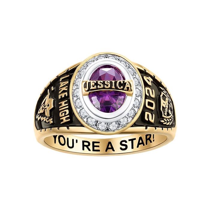Women's 14K Gold Plated Traditional CZ Oval Stone Personalized Top Class Ring