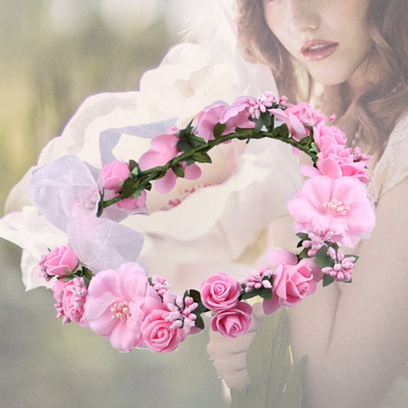 CTIRCHIU Pink Floral Crown Flower Hairband Bridal Headwear Adjustable Realistic Design