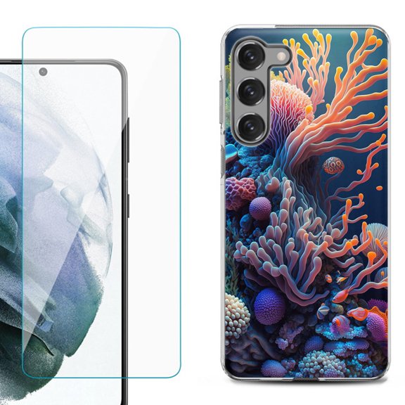 Shockproof Fashion Phone Case for Samsung Galaxy S23 5G, with Tempered Glass Screen Protector, by OneToughShield ® - Coral