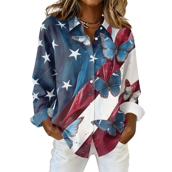 Domzest Womens 250th Anniversary Usa Shirt 4th Of July Graphic Tshirts Patriotic V Neck Long Sleeve Butoon Down Shirts Wine XL