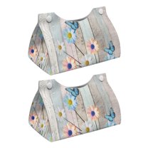 COEQINE Tissue Box Cover PU Leather Napkin Tissue Case Rectangle Tissue Holder Modern Table Dryer Sheet Dispenser for Creative Home Kitchen Car Decor, Butterfly Daisy Wood Grain, 2 PCS