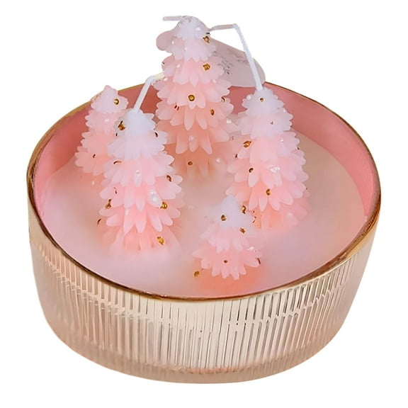 Christmas Tree Cedar Forest Candles, Christmas Decorations Indoor, Farmhouse Christmas Tree Candle for Party Room Table Decor, Xmas Gifts for Women Girls Holiday Birthday (Pink)