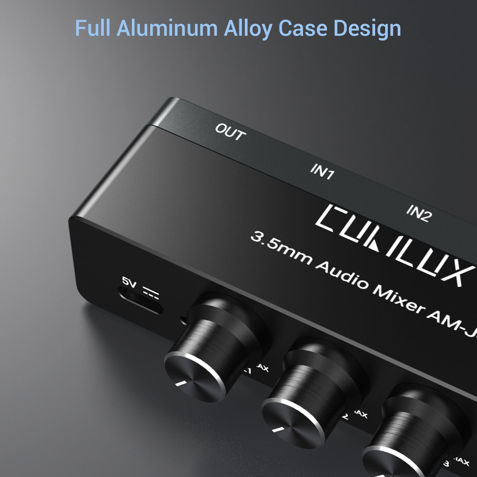 Cubilux 4-Channel Mini Audio Mixer with 3.5 mm TS/TRS Stereo Input, Aluminum Low-Noise Sub-Mixer for Guitars, Keyboards, Bass