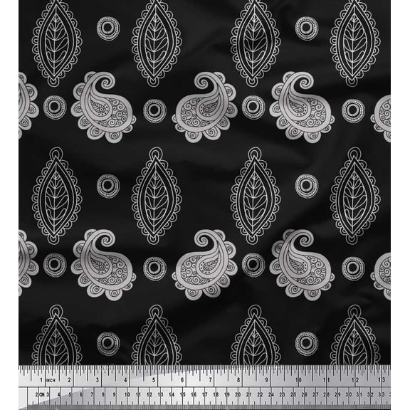 Soimoi Black Velvet Fabric Artistic Paisley Printed Craft Fabric by the Yard 58 Inch Wide