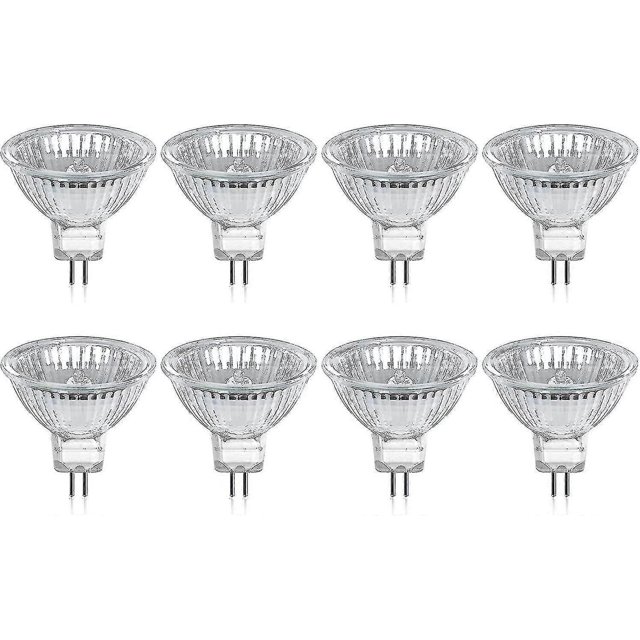 Halogen Bulb Gu5.3 Mr16 35w 12v Warm White 2800k Dimmable, Glass Cover 400 Lumens 2 Pin Replacement Spotlight, Pack Of 8 Cisea