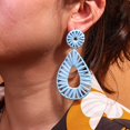thumbnail image 3 of Dalrosia Raffia Tassel Hoop Drop Earrings Handmade Fashion Statement Jewelry for Women, 3 of 6