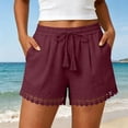 thumbnail image 2 of Loose Shorts Women Low Waist Shorts for Women Lace Trim Summer Shorts Elastic Waist Drawstring Loose Beach Bottoms with Pockets Wine S, 2 of 7