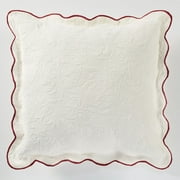 Poinsettia Woven Matelasse European Sham - Light Cream, Red - Holiday Decor for your Bedroom, Guest Room - Velvet Appliques - Embroidery - Contour-Cut Edges European Sham