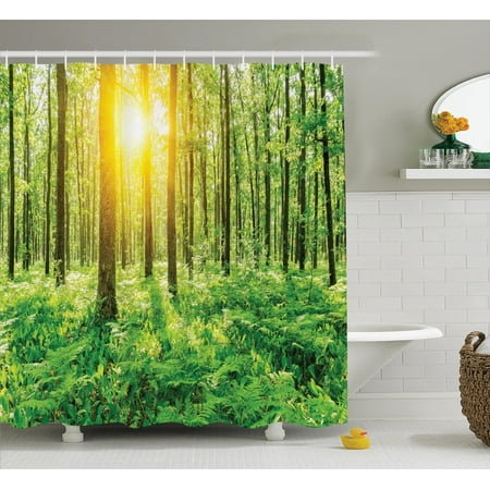 Woodland Decor Shower Curtain Set Forest Springtime Freshness Foliage Sunbeams Sunrise Nature View Scene Bathroom Accessories 69w X 70l Inches By Woodland Decor Shower Curtain Set Forest Springtime Freshness Foliage Sunbeams Sunrise Nature View Scene Bathroom Accessories 69w X 70l Inches By