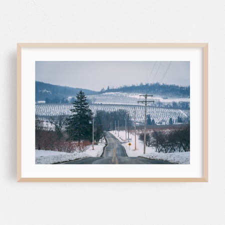 Snowy Hills, Adams County - Pennsylvania Photography Winter Snow Rural Landscape Scenic Rustic Nature Oak Framed Wall Art Print 5 x 7 inches