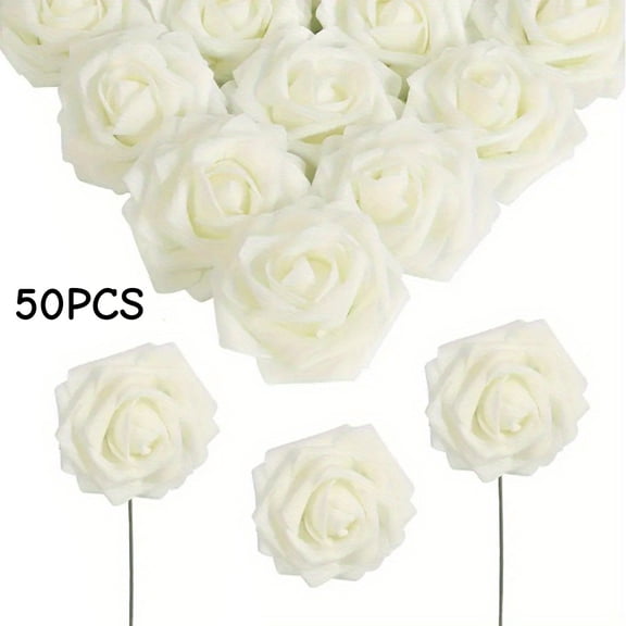 50pcs Artificial Rose Flower Heads White Foam Fake Roses for DIY Wedding Centerpieces Arrangements Party Tables Home Decorations