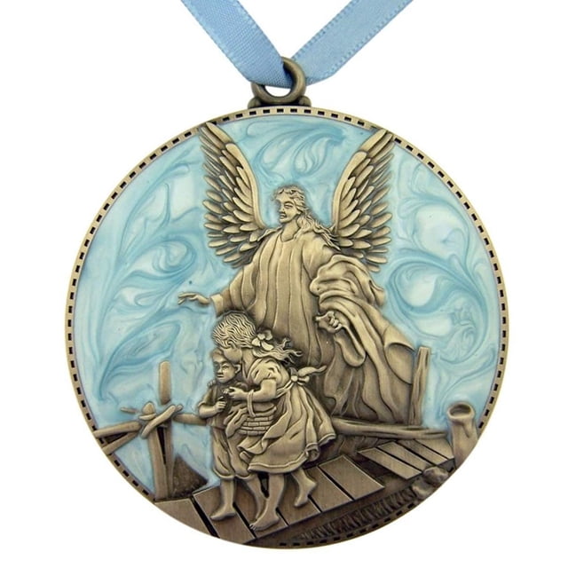 Medalla para cuna Sacred Traditions, 7,5 cm, peltre, esmalte azul