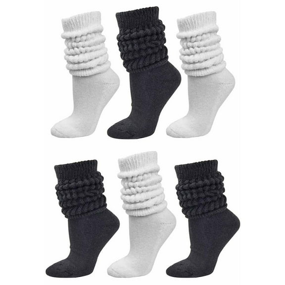 Black & White All Cotton 6-Pack Extra Heavy Super Slouch Socks