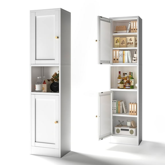 CHSHIN 67" H White Metal Bathroom Storage Cabinet,6-Tier Narrow Slim Cabinet for Small Spaces,Modern