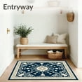 thumbnail image 3 of ODIKA 8'x10' Machine Washable Non-Slip Area Rug, Sunburst Interlocking Damask and Seafoam High Traffic Rug with Pad, Blue, 550214, 3 of 8