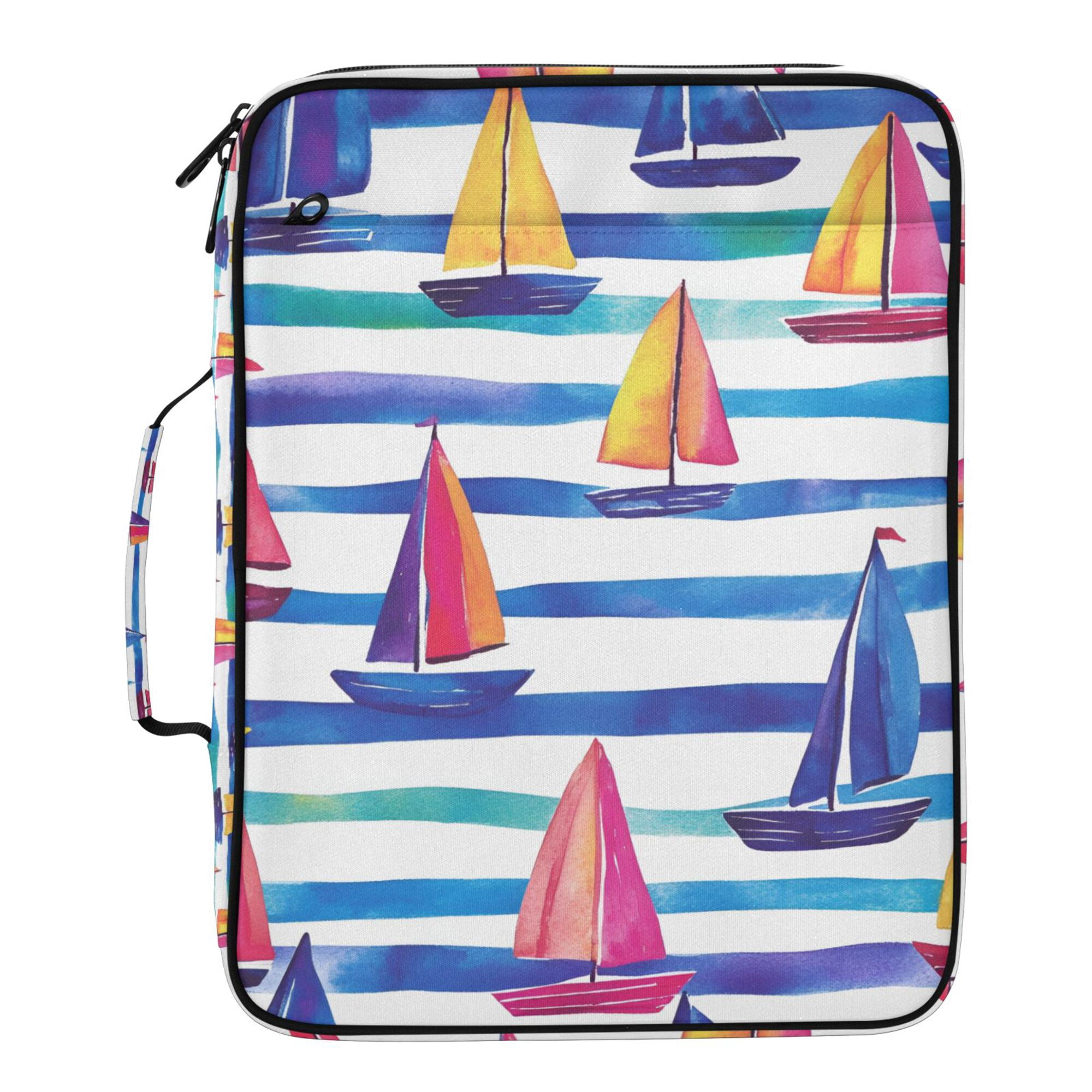 FORMRS Accordion File Folder A4 Size 7-Pocket Expanding Document Organizer Bag with 3 Ring Binder, Blue Hand Drawn Sailboats