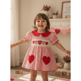 thumbnail image 6 of Jxzom Newborn Baby Girl Valentines Outfit Puff Short Sleeve Somcked Romper Dress Heart Bow Embroidery Plaid Jumpsuit Infant Cute Valentines Clothes, 6 of 9