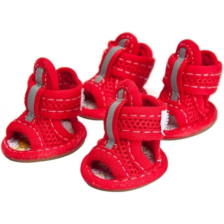 Pet Shoes Solid Color Dog Mesh Sneakers 4Pcs Practical Red 2#