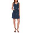 thumbnail image 2 of INSPIRE CHIC Jean Dresses for Women Back to School Button Down V Neck Sleeveless Collarless Mini Denim Dress with Pockets L Deep Blue, 2 of 5