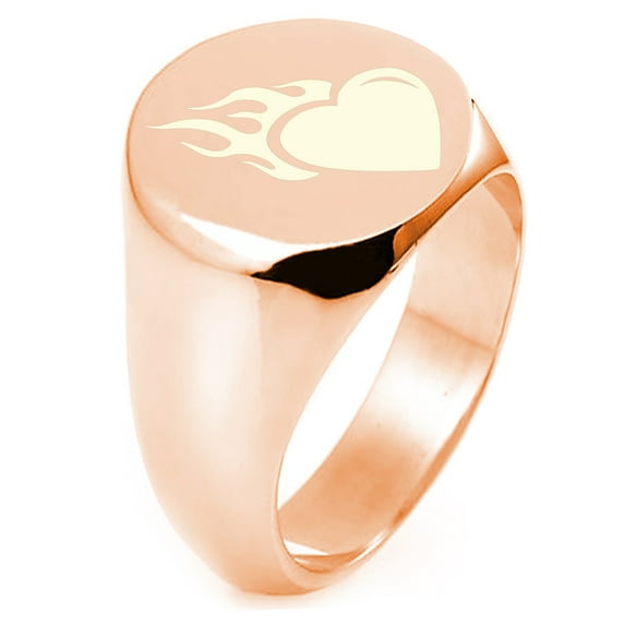 Sterling Silver Flaming Heart Engraved Round Flat Top Polished Ring