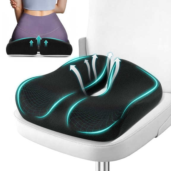 KAIPARA Seat Cushion for Office Chair, Memory Foam Car Cushion for Sciatica, Tailbone Pain Relief, Posture Support, Seat Pad Pillow for Wheelchair,18.5" L × 15" W × 4" H, Black
