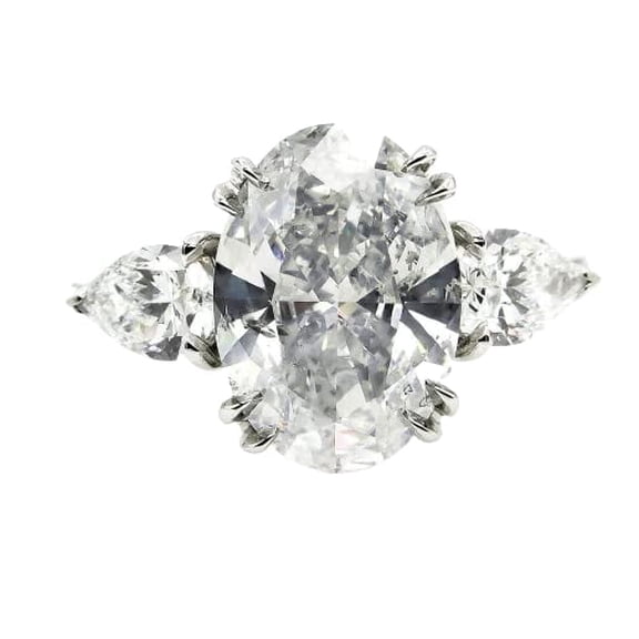 HeartsAndYou 4ct Oval Cut Moissanite Trilogy Engagement Ring for Women 18k White Gold over Silver Pear Accents