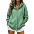 thumbnail image 2 of Otntypg Snap Button Down Hoodies for Women Trendy Fall Long Sleeve Drawstring Hooded Pullover Sweatshirts Loose Lightweight Casual Basic Solid Color Cardigan Hoodie Jacket with Pockets, 2 of 7