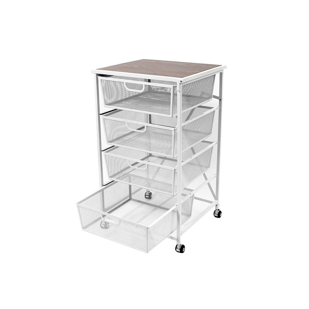 Origami Folding Wheeled Portable Home 4 Pull Out Drawer Storage Cart, White - image 2 of 8