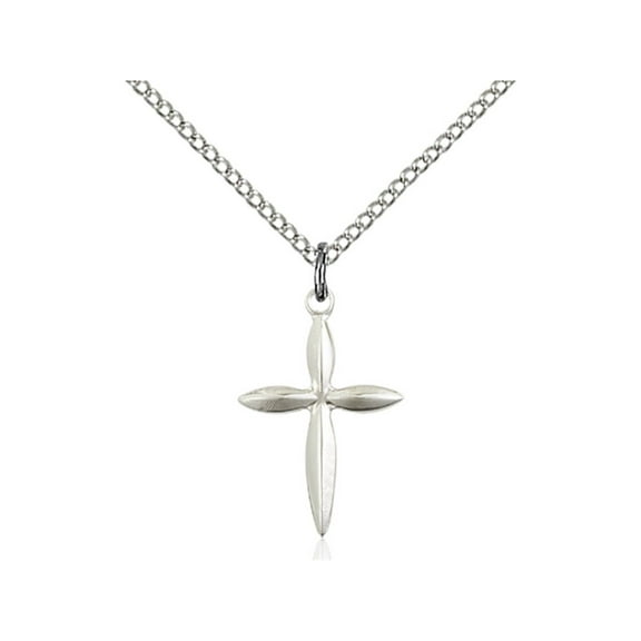 Sterling Silver Cross Pendant 3/4 x 1/2 inches with Sterling Silver Lite Curb Chain