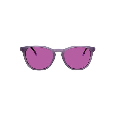 Ladies Plastic Round Purple Frame Multicolor Mirror Lens Sunglasses