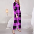 thumbnail image 4 of Disketp Pajamas Set Long Sleeve Sleepwear Womens Button Down Nightwear Pj Sets-Purple Black Buffalo Plaid, 4 of 9